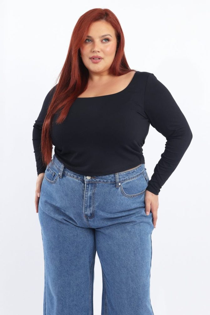 Black Supersoft Top Long Sleeve Scoop Neck