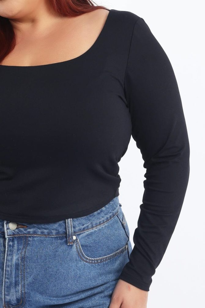 Black Supersoft Top Long Sleeve Scoop Neck