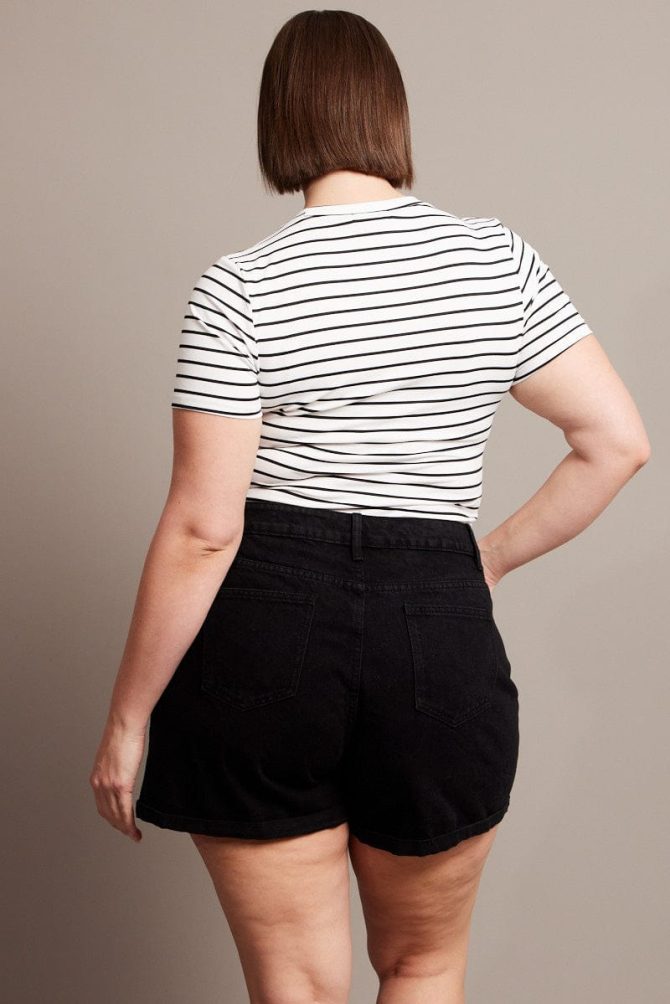 White Stripe Bodysuit Short Sleeve Crew Neck Supersoft