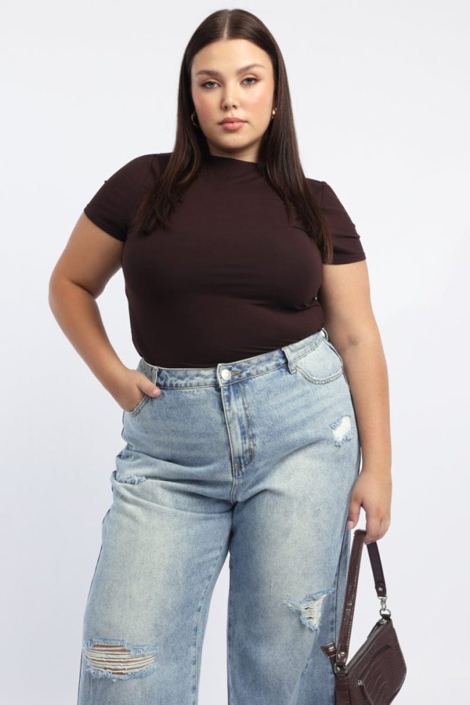 Brown T Shirt Short Sleeve Crew Neck Modal