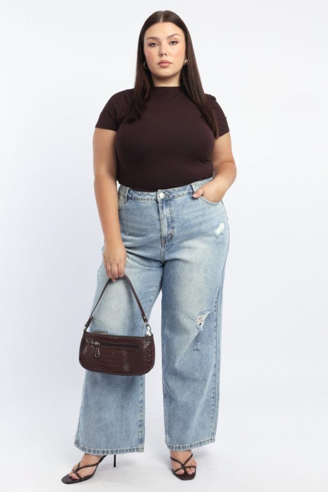 Brown T Shirt Short Sleeve Crew Neck Modal