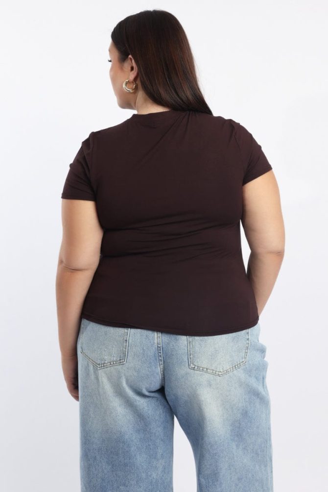 Brown T Shirt Short Sleeve Crew Neck Modal