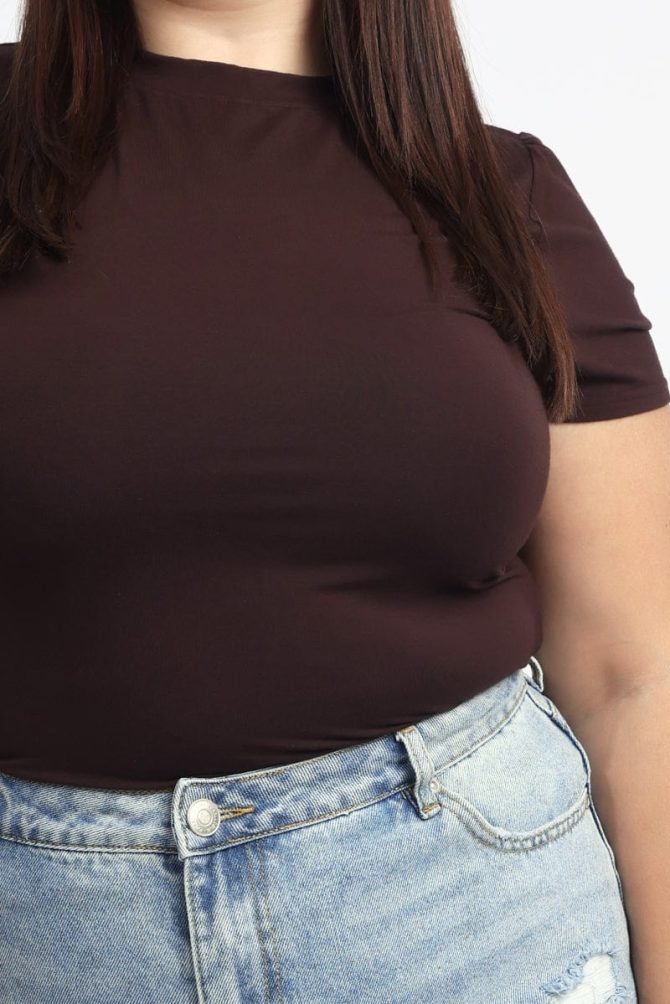 Brown T Shirt Short Sleeve Crew Neck Modal