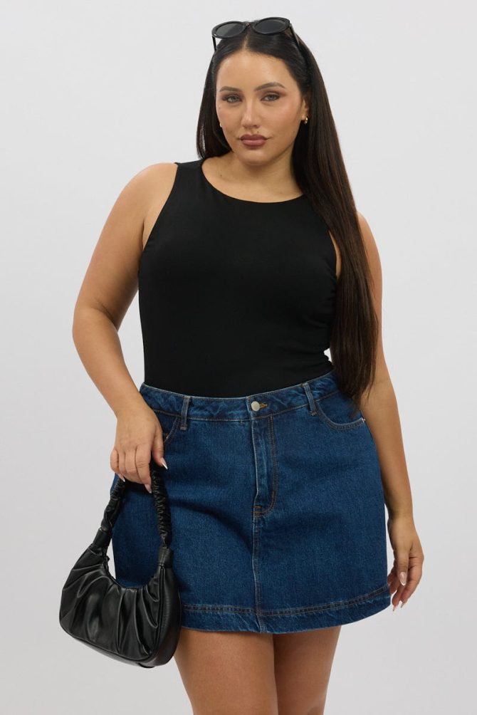 Black Bodysuit Sleeveless Boat Neck Modal