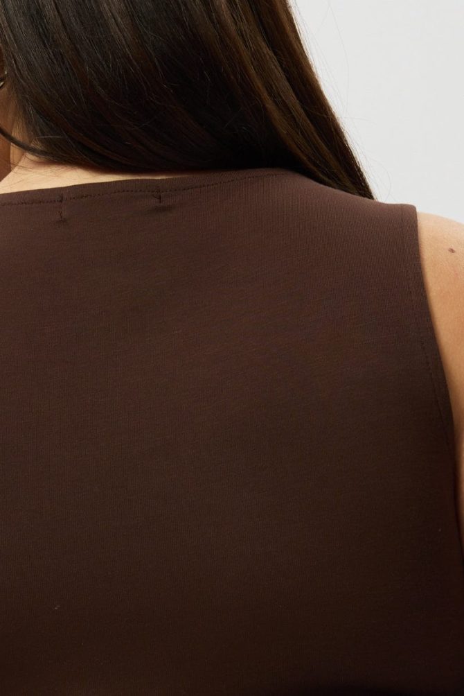 Brown Bodysuit Sleeveless Boat Neck Modal