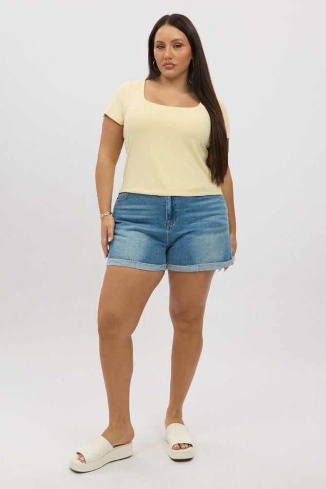 Yellow Supersoft Top Short Sleeve Scoop Neck