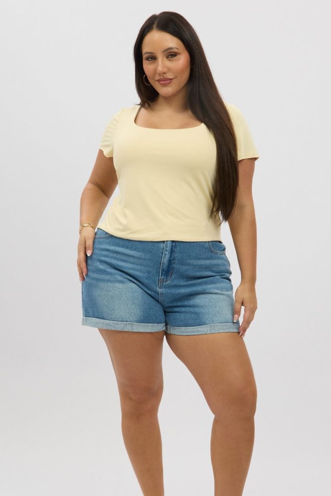 Yellow Supersoft Top Short Sleeve Scoop Neck