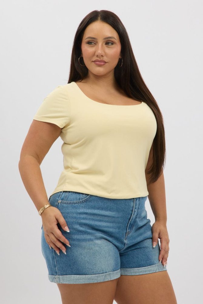 Yellow Supersoft Top Short Sleeve Scoop Neck