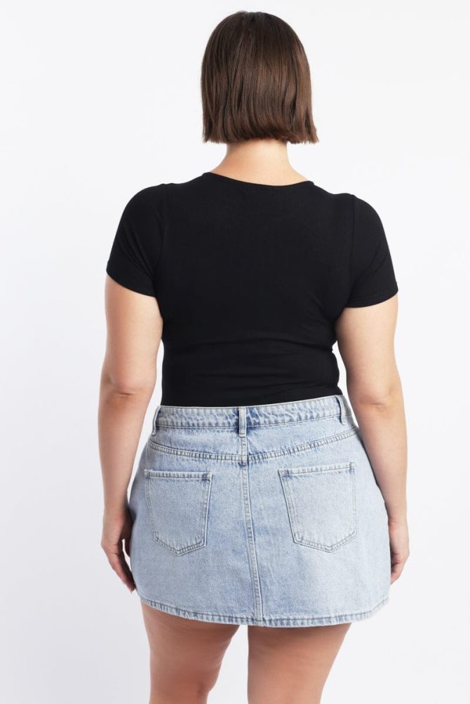 Black Bodysuit Short Sleeve Button down