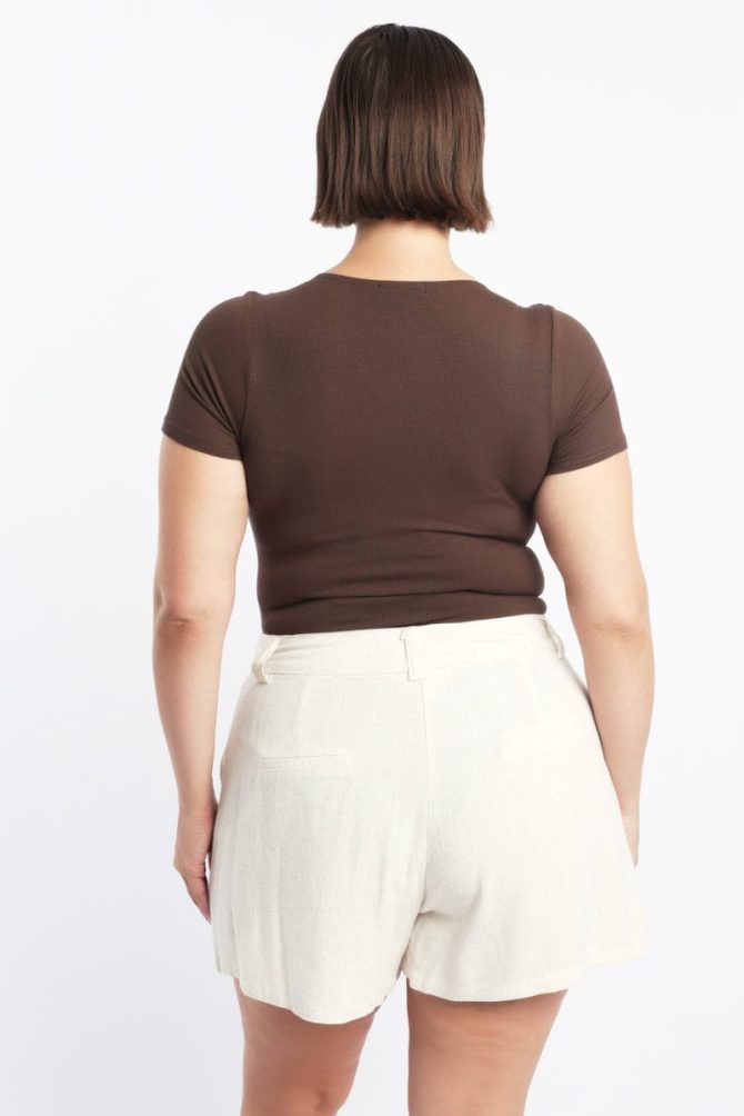 Brown Bodysuit Short Sleeve Button down