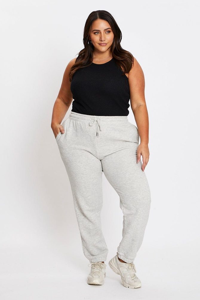 Grey Elastic Waist Track Pants