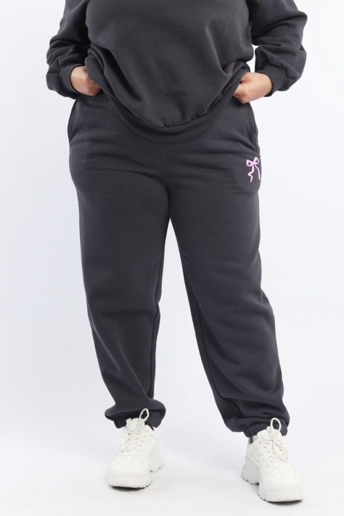 Grey Bow Print Track Pants