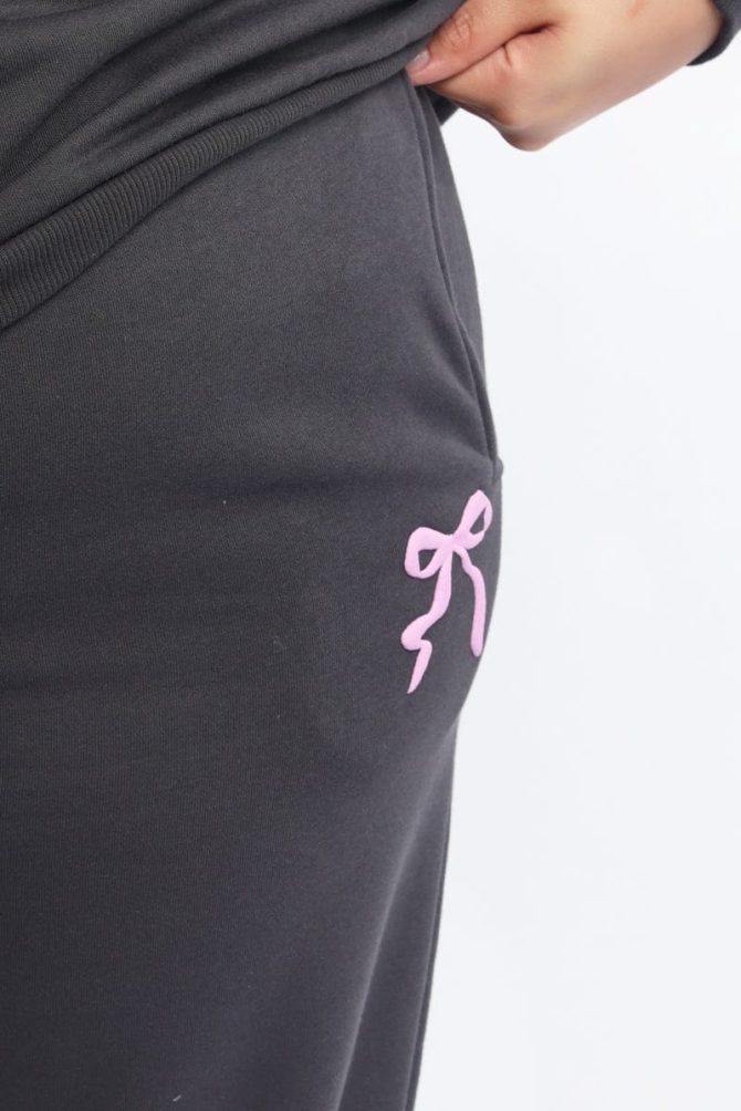 Grey Bow Print Track Pants