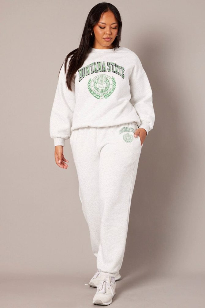 Grey Track Pants High Rise
