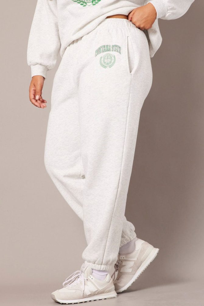 Grey Track Pants High Rise