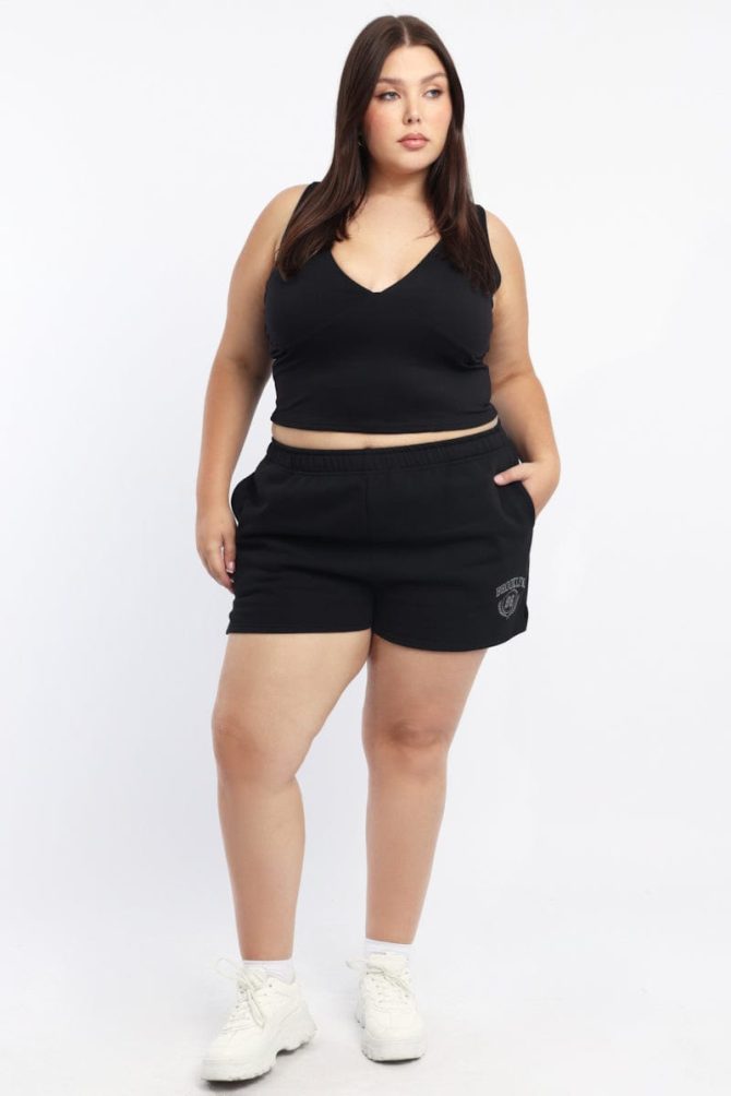 Black Elastic Waist Track Shorts