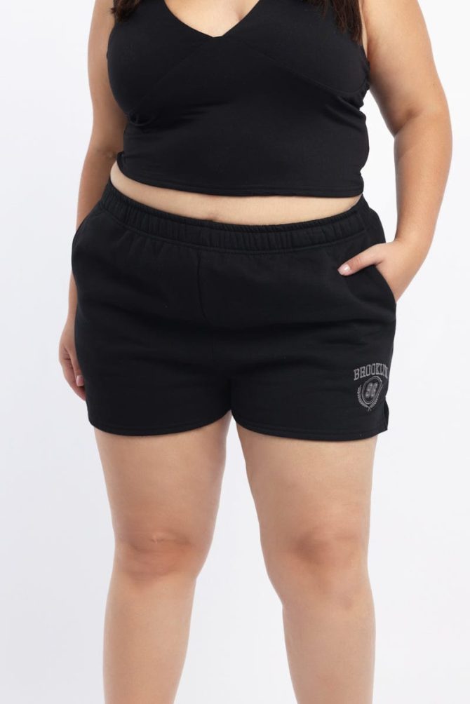 Black Elastic Waist Track Shorts