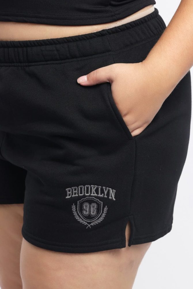 Black Elastic Waist Track Shorts