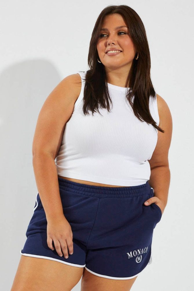 Blue Track Shorts High Rise