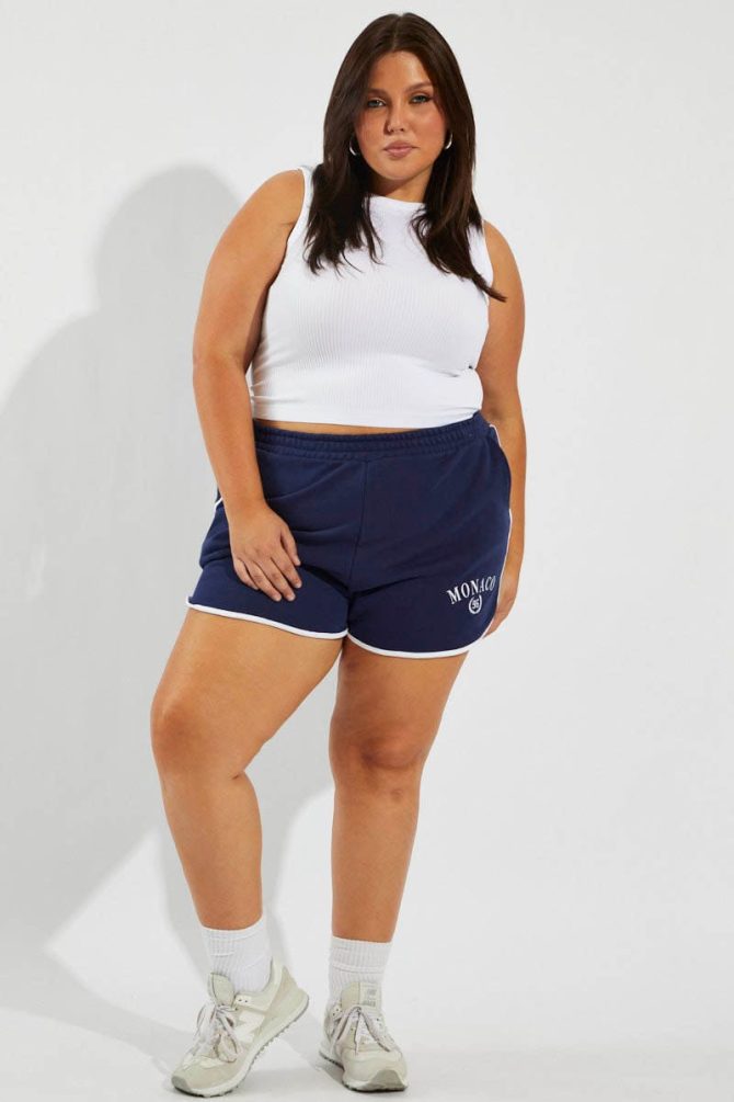 Blue Track Shorts High Rise
