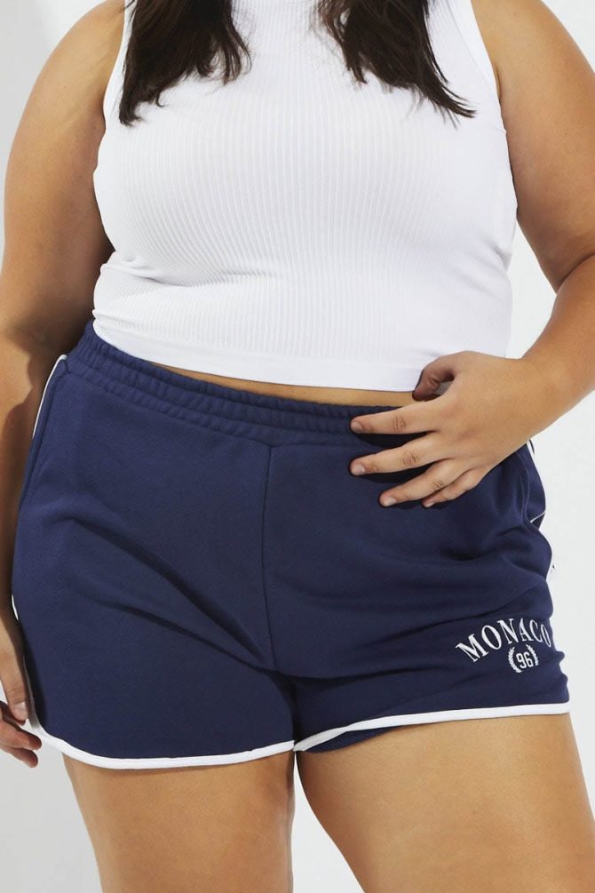 Blue Track Shorts High Rise