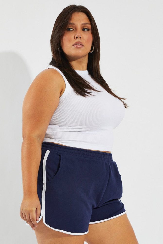 Blue Track Shorts High Rise