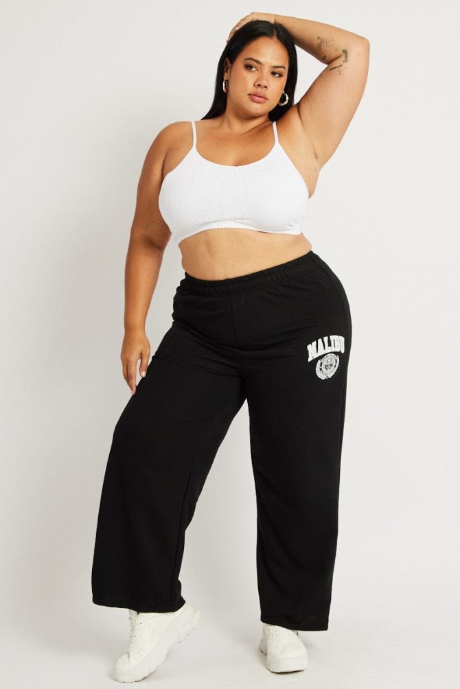 Black Track Pants Wide Leg