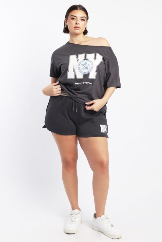 Grey Contrast Drawstring Waistband Track Shorts