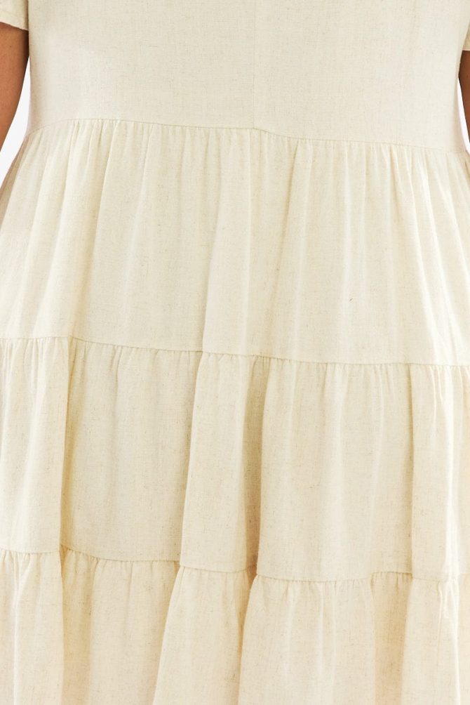 Beige Flared Sleeve Tiered Mini Dress