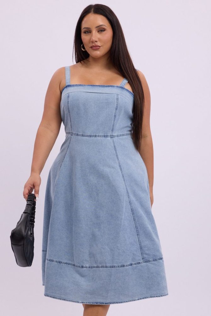 Denim Midi Dress Sleeveless Denim