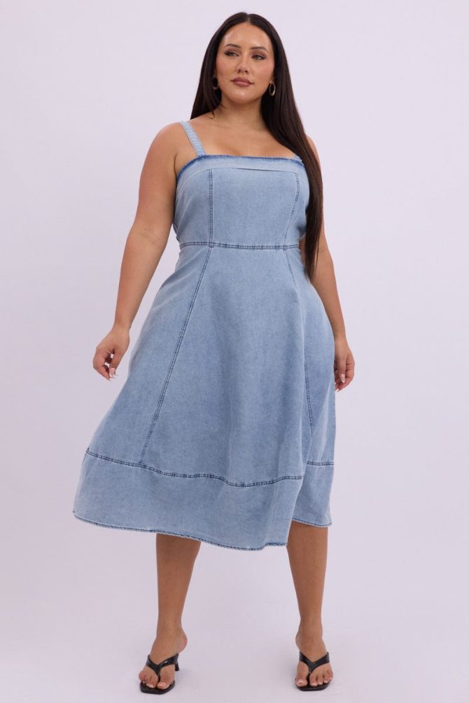Denim Midi Dress Sleeveless Denim