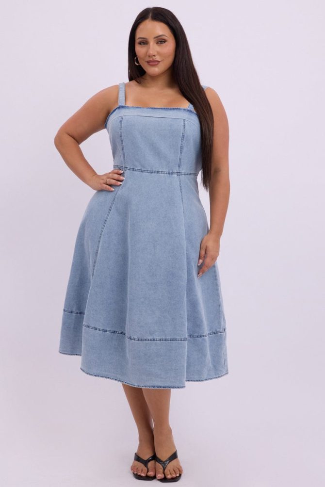 Denim Midi Dress Sleeveless Denim