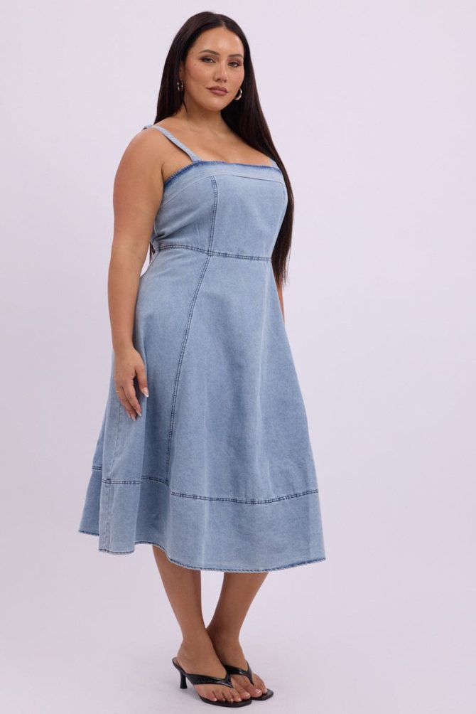 Denim Midi Dress Sleeveless Denim