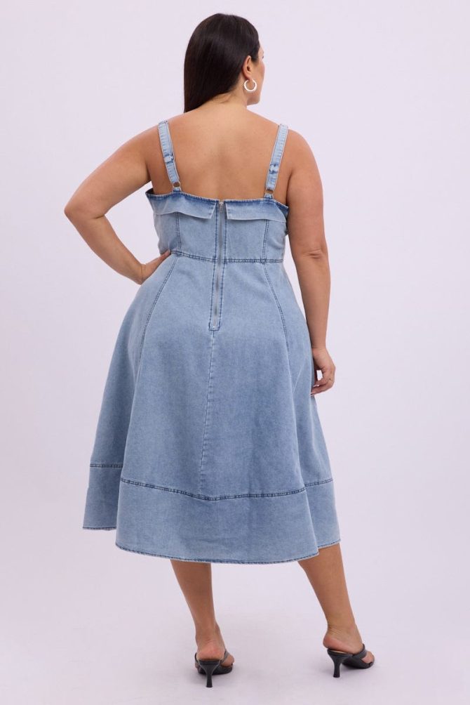 Denim Midi Dress Sleeveless Denim