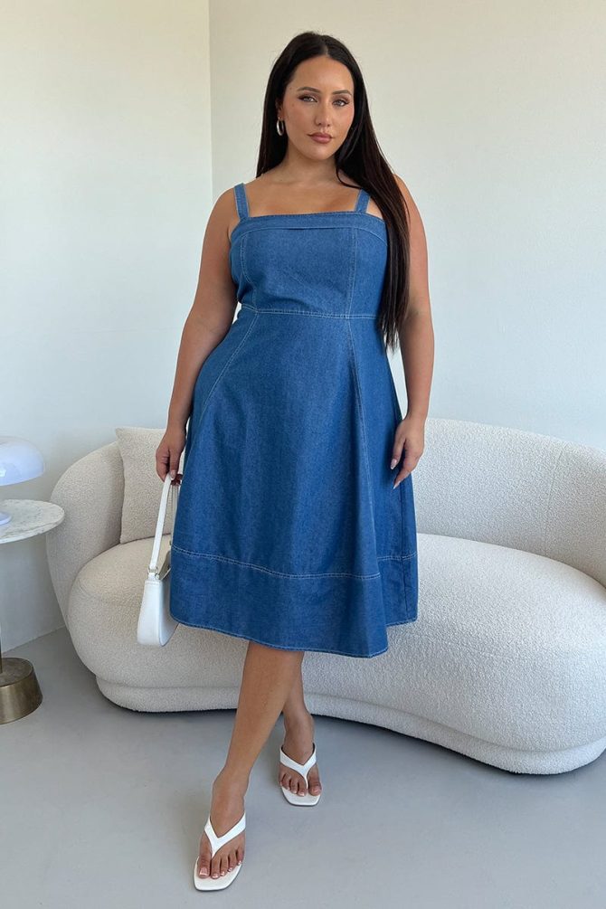 Denim Midi Dress Sleeveless Denim