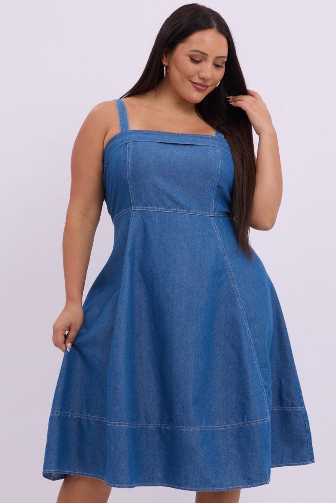 Denim Midi Dress Sleeveless Denim
