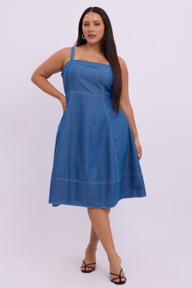 Denim Midi Dress Sleeveless Denim