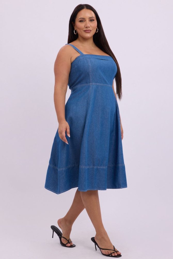 Denim Midi Dress Sleeveless Denim