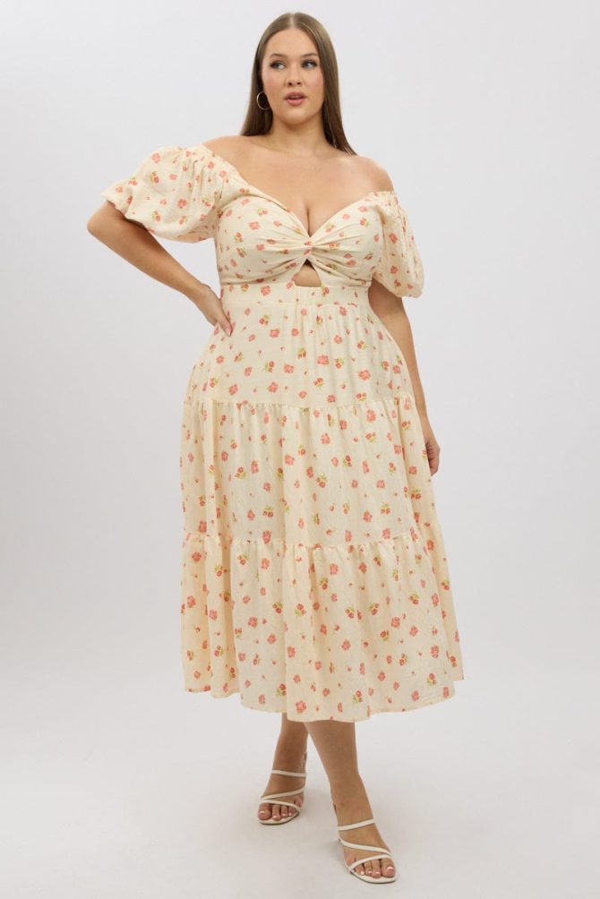 Pink Floral Midi Dress Short Sleeve Floral Twist Front