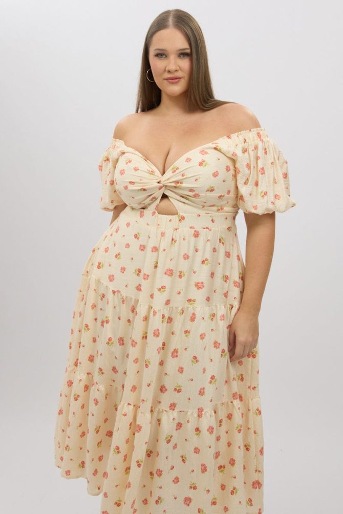 Pink Floral Midi Dress Short Sleeve Floral Twist Front