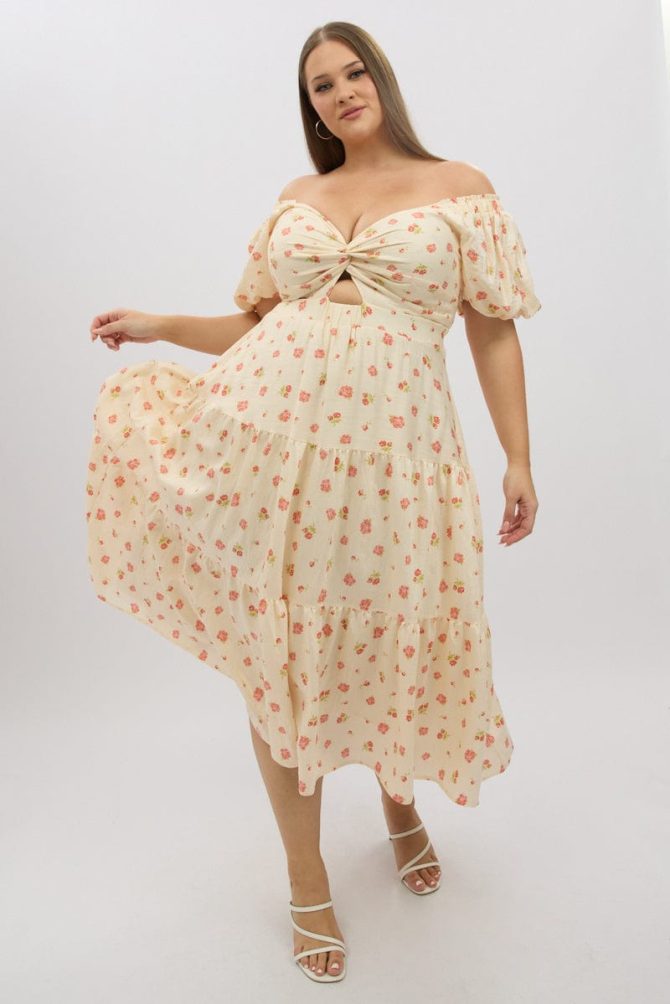 Pink Floral Midi Dress Short Sleeve Floral Twist Front
