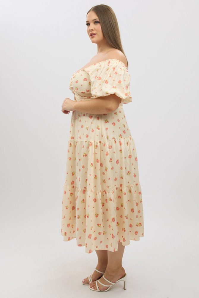 Pink Floral Midi Dress Short Sleeve Floral Twist Front