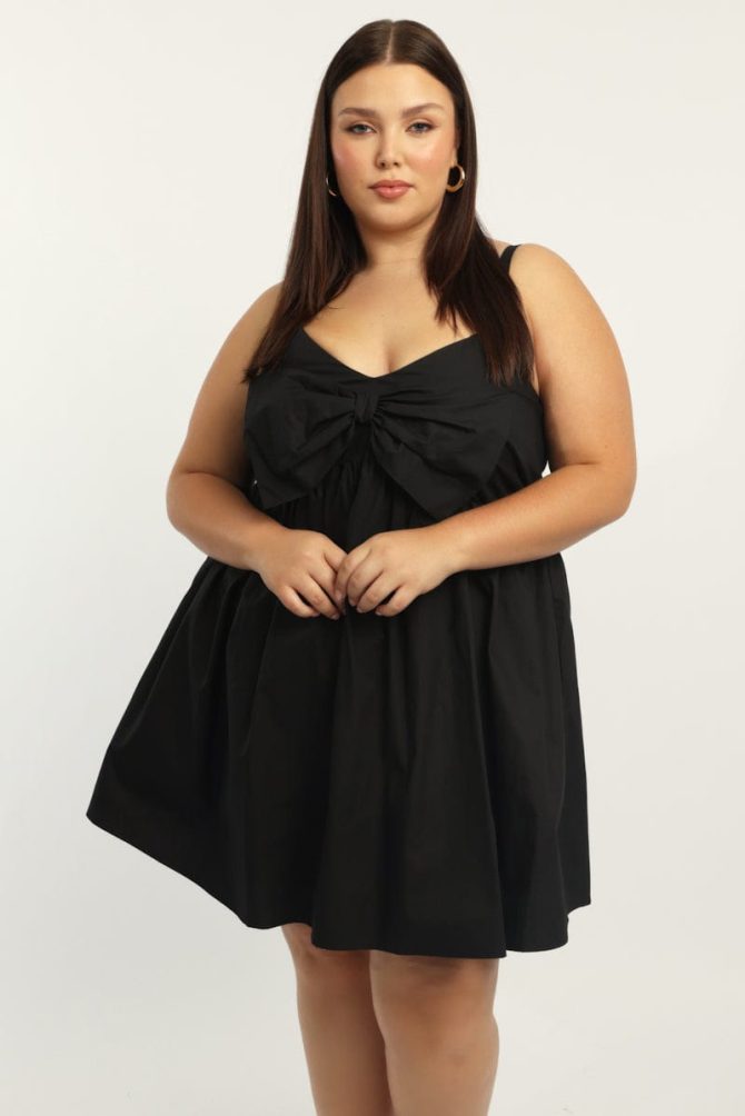 Black Bow Front Mini Dress