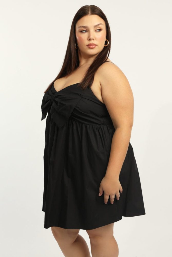 Black Bow Front Mini Dress