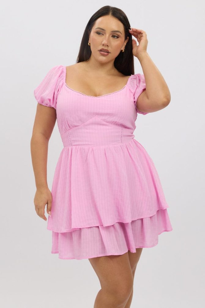 Pink Picot Trim Milkmaid Mini Dress