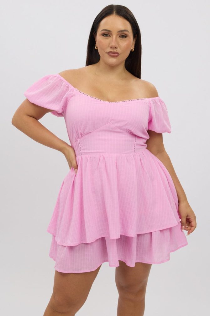 Pink Picot Trim Milkmaid Mini Dress