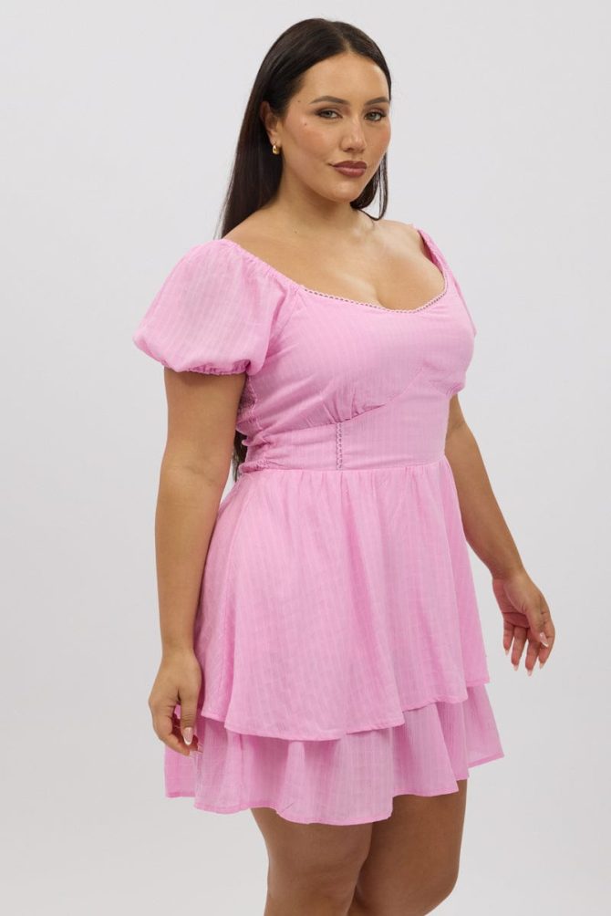 Pink Picot Trim Milkmaid Mini Dress