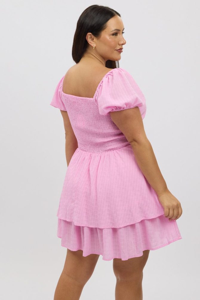 Pink Picot Trim Milkmaid Mini Dress