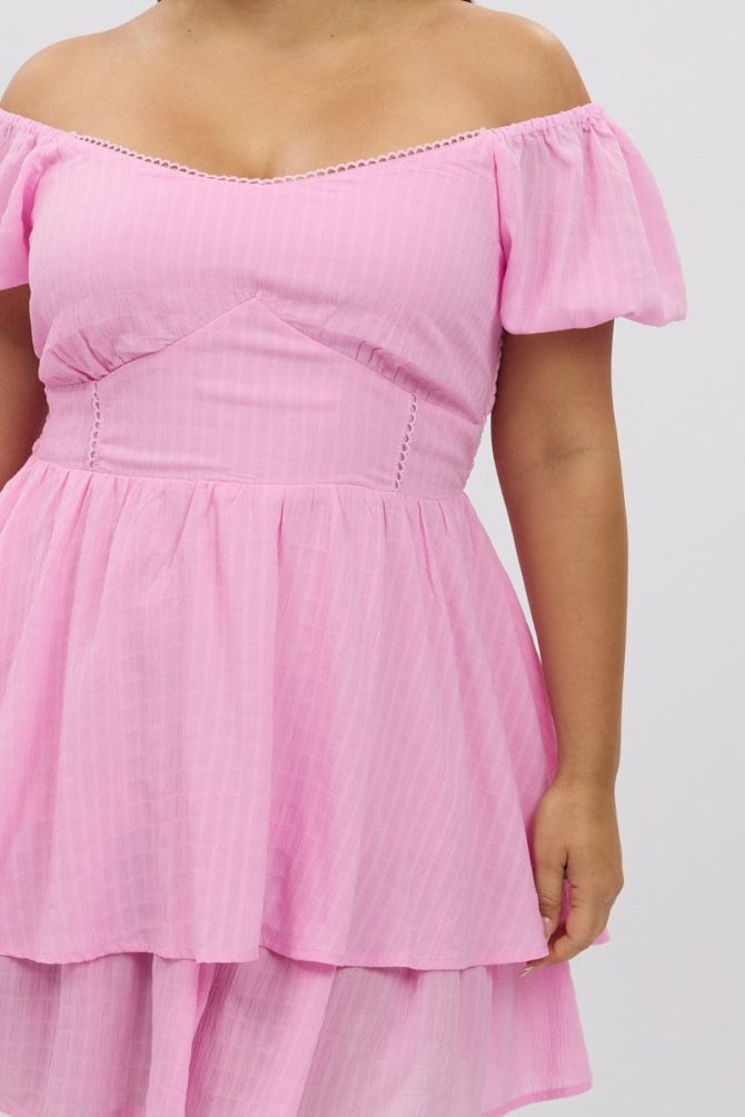 Pink Picot Trim Milkmaid Mini Dress
