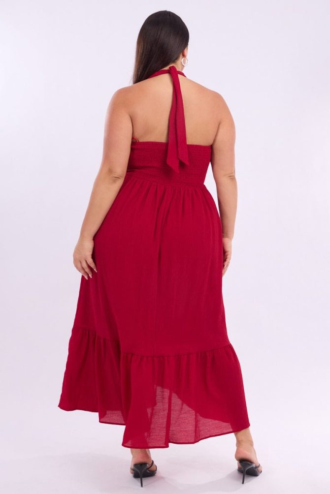 Cherry Halter Neck Dress Sleeveless Textured